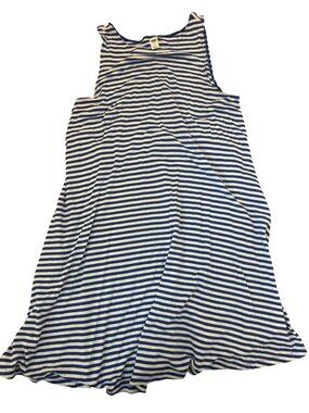 Old Navy Tank Dress L Blue & White Striped Sleeveless Flowing Rayon Stretch